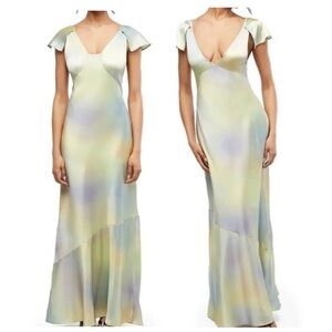 WeWoreWhat Pastel Maxi Dress, Silky Charmeuse Watercolor, Size 8, Two-Way, NWT.